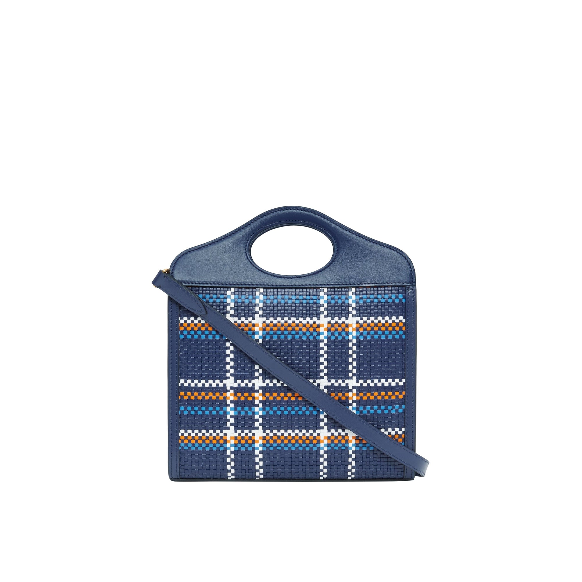 Mini sac Pocket en cuir tressé - Blue & White & Orange