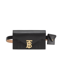 Clutch enveloppe TB ceinturé en cuir d'agneau matelassé - Black