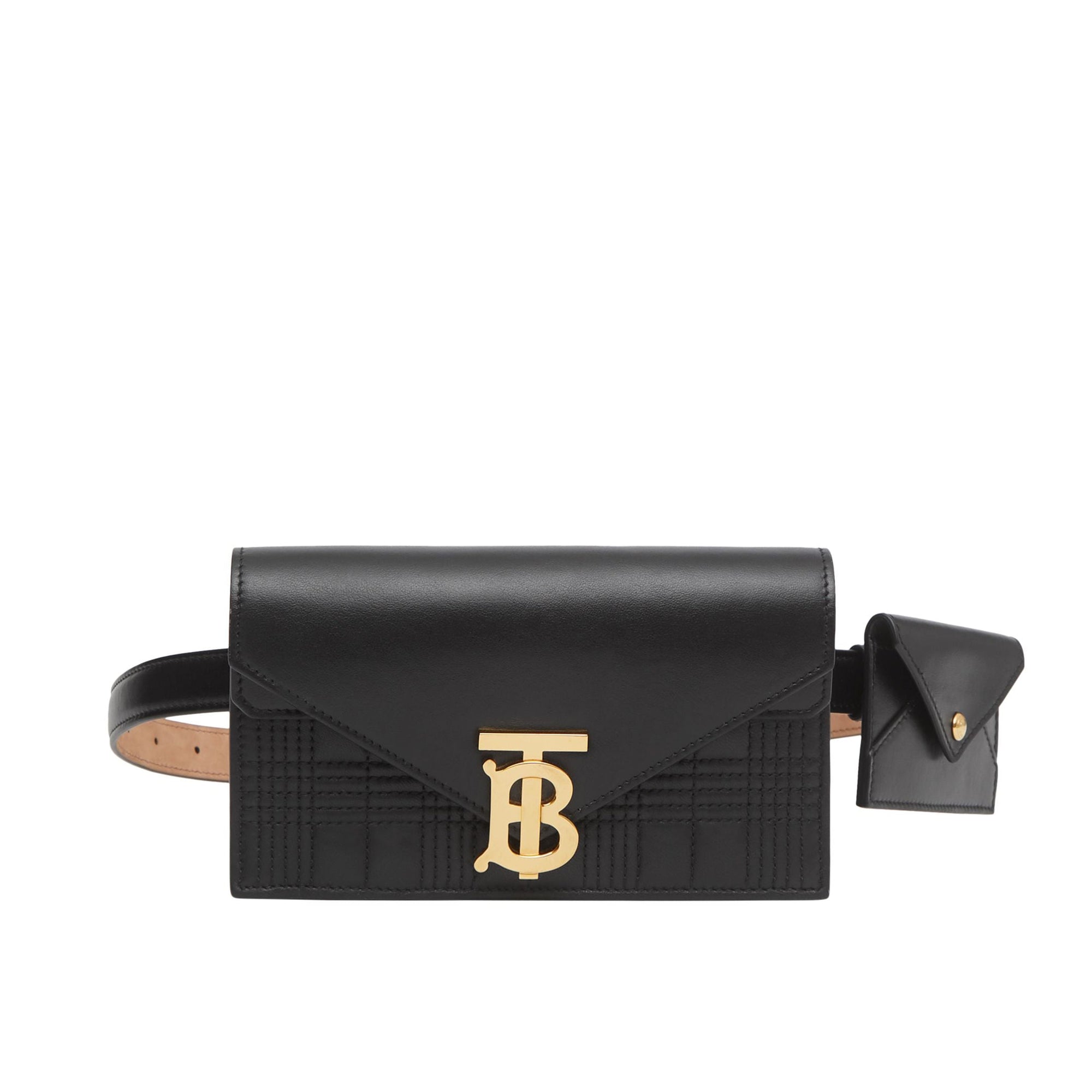 Clutch enveloppe TB ceinturé en cuir d'agneau matelassé - Black