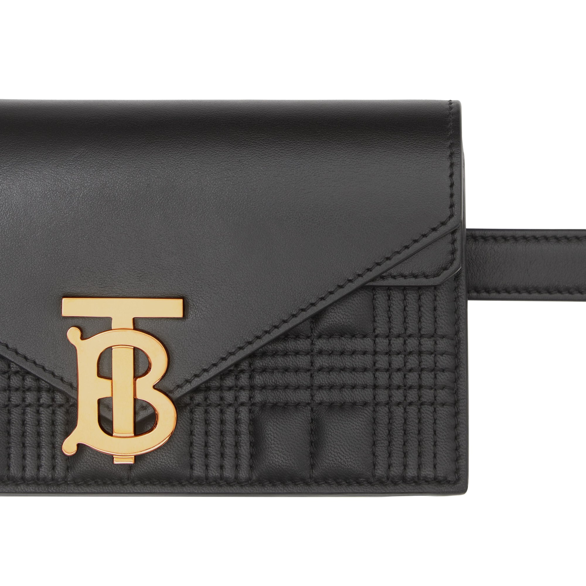 Clutch enveloppe TB ceinturé en cuir d'agneau matelassé - Black