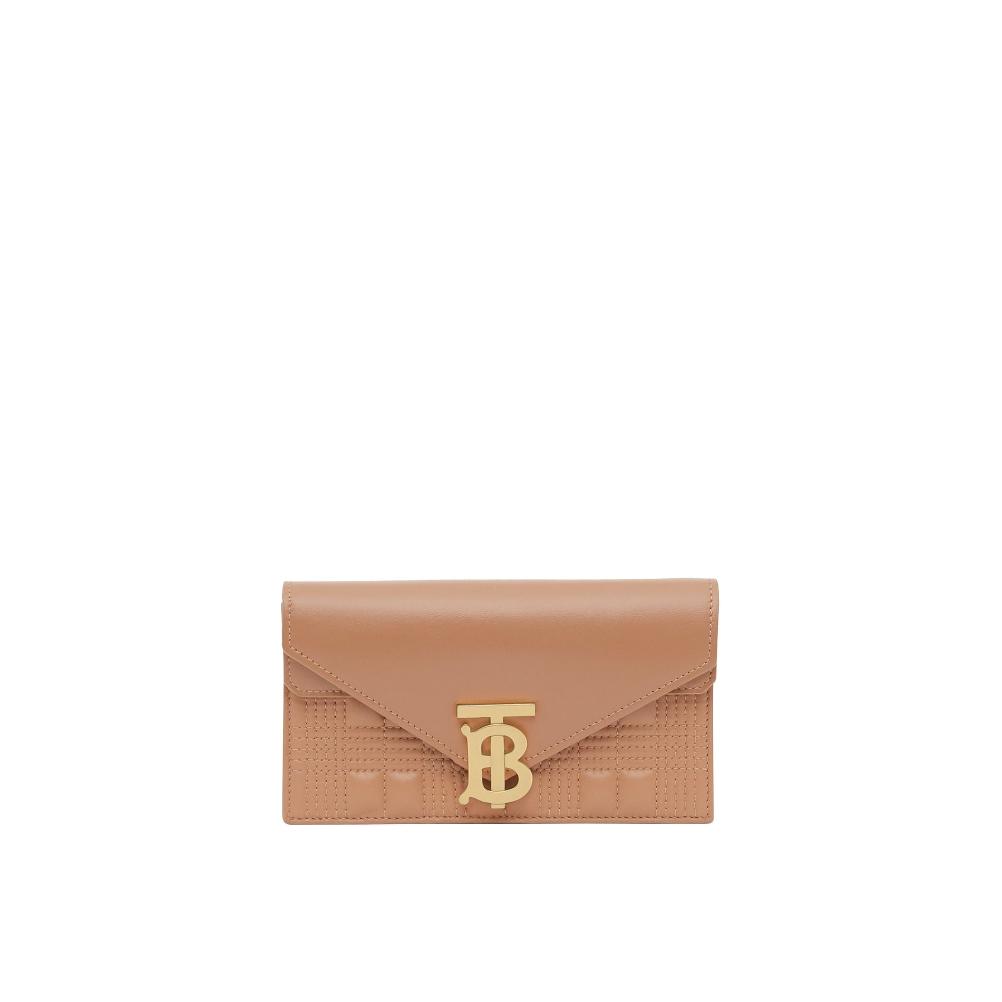 Clutch enveloppe TB ceinturé en cuir d'agneau matelassé - Warm Camel