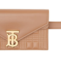 Clutch enveloppe TB ceinturé en cuir d'agneau matelassé - Warm Camel