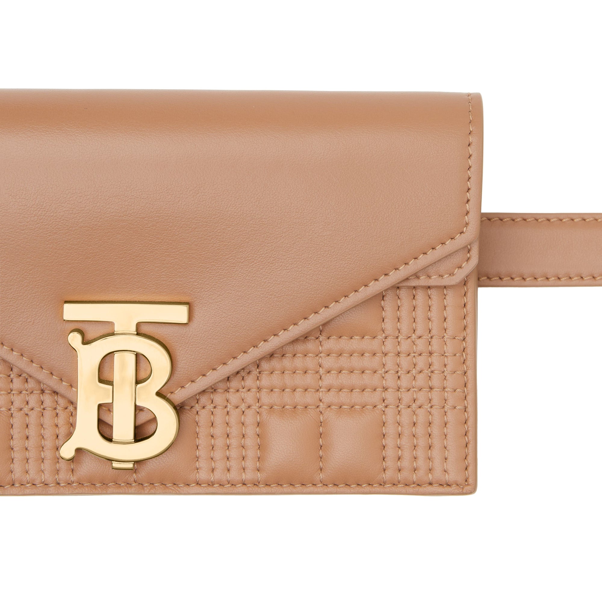 Clutch enveloppe TB ceinturé en cuir d'agneau matelassé - Warm Camel