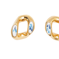 Boucles d'oreilles à maillon plaquées or avec émail - Gold & White & Blue