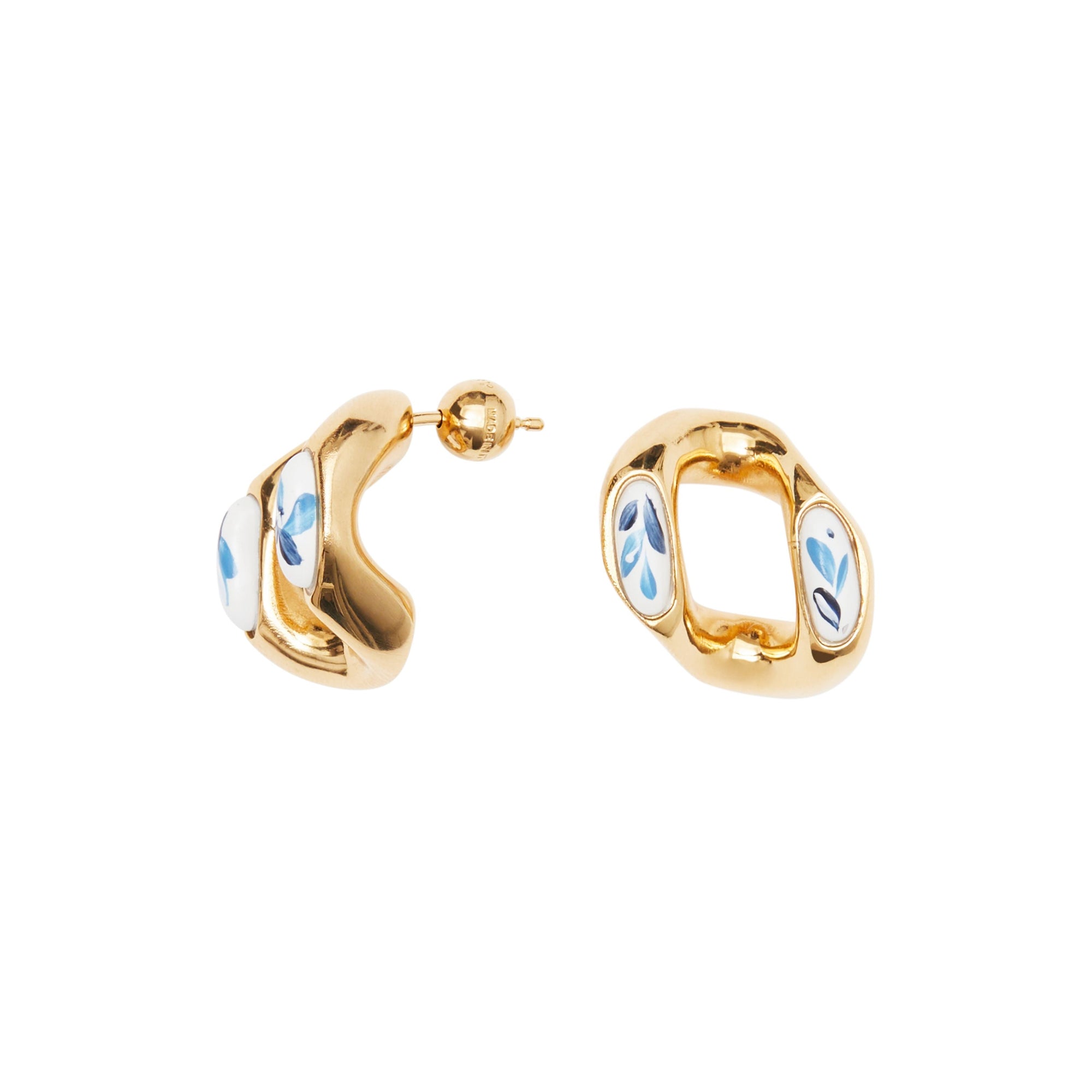 Boucles d'oreilles à maillon plaquées or avec émail - Gold & White & Blue
