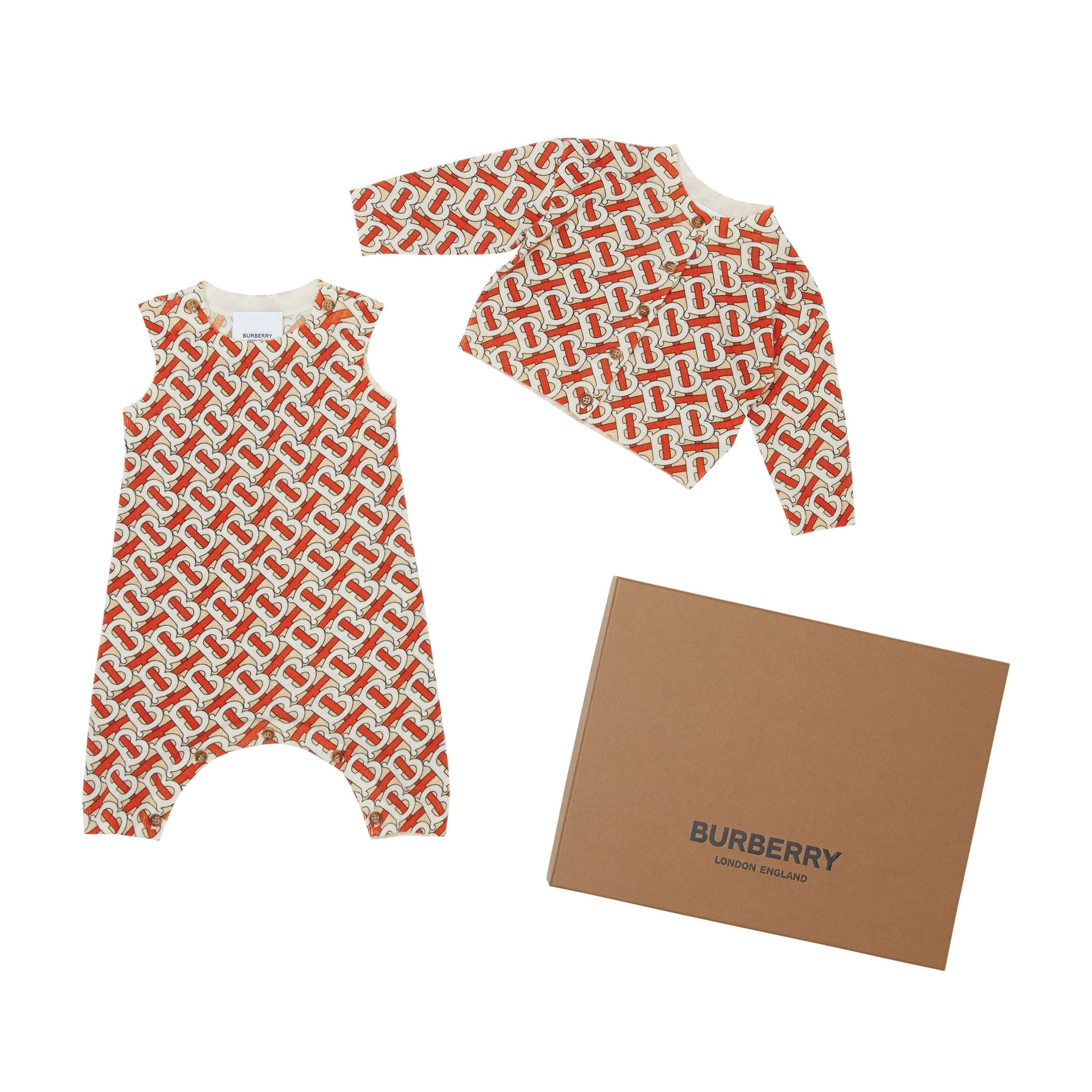 Coffret cadeau deux pièces pour bébé en laine mérinos Monogram - Vermillion
