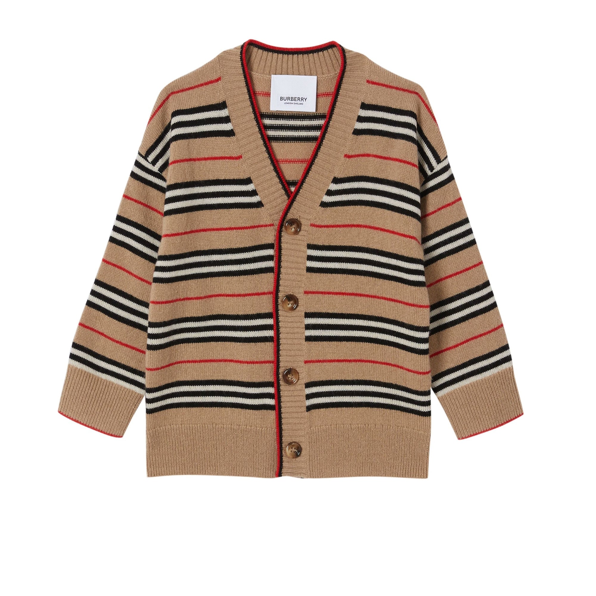 Cardigan en laine et cachemire à rayures iconiques - Archive Beige