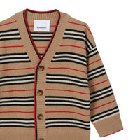 Cardigan en laine et cachemire à rayures iconiques - Archive Beige
