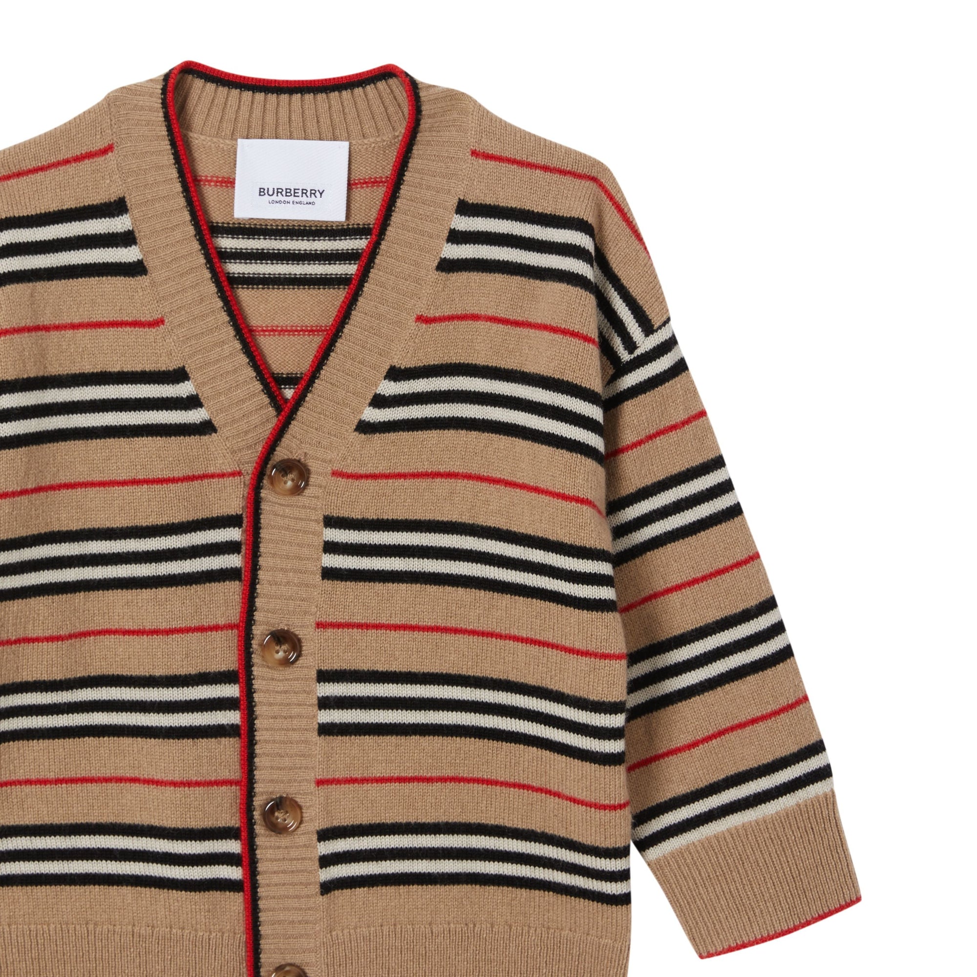Cardigan en laine et cachemire à rayures iconiques - Archive Beige