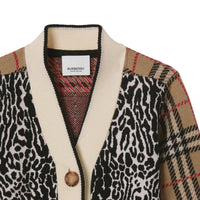 Cardigan en jacquard de laine mérinos à motif check et léopard - Leopard Print