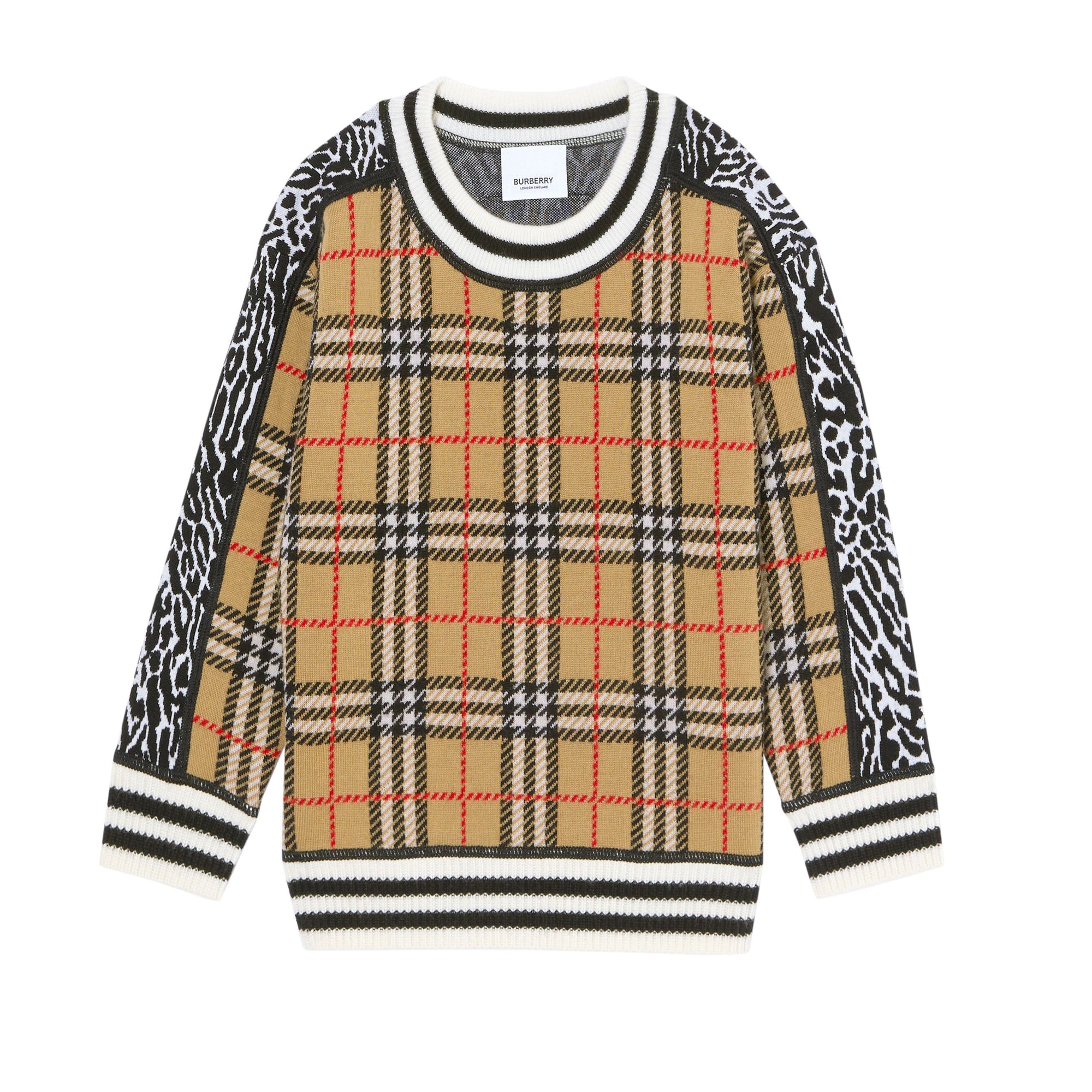 Pull en jacquard de laine mérinos à motif check et léopard - Leopard Print