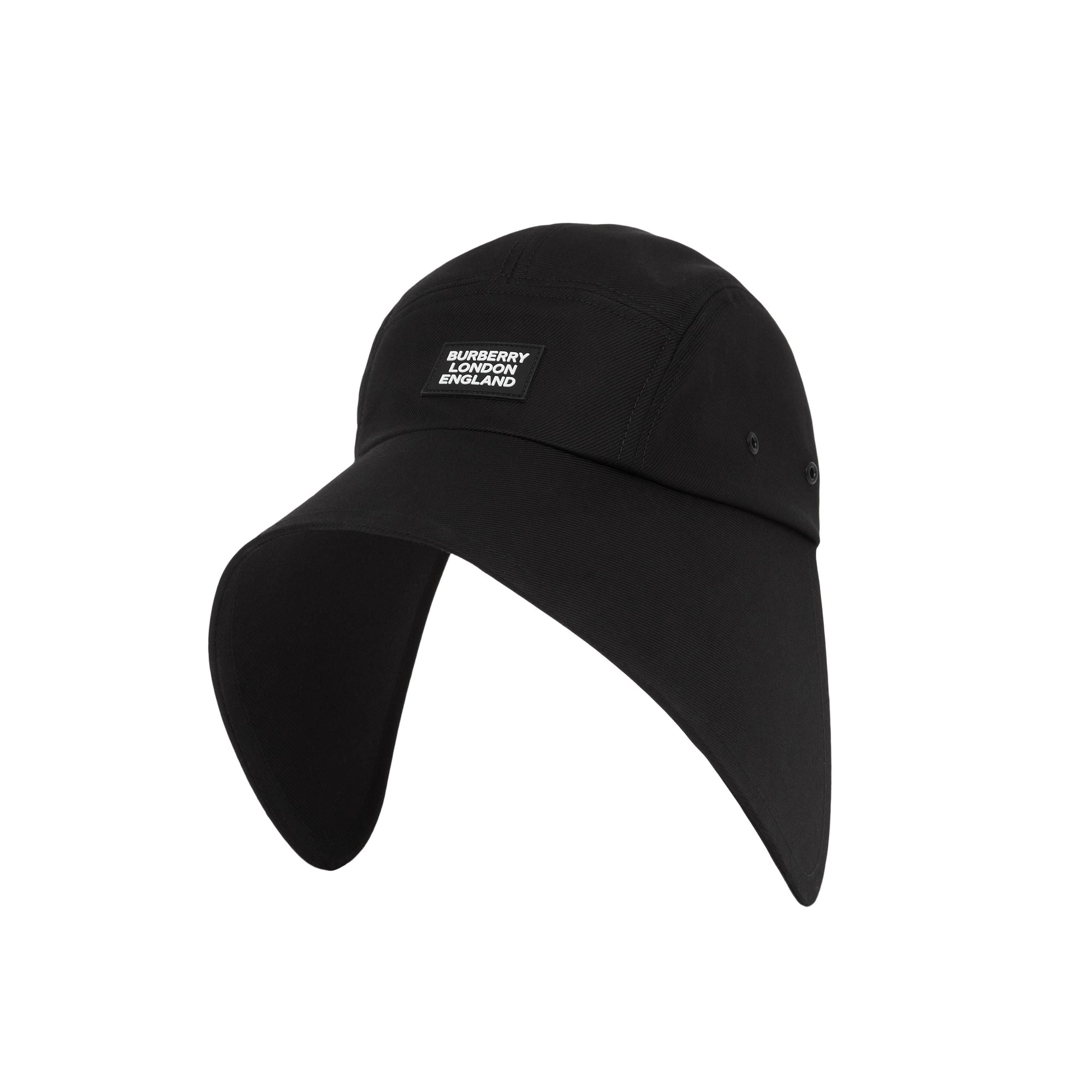 Casquette à bords larges en sergé de coton avec logo appliqué - Black