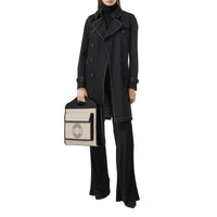 Sac Pocket moyen en toile et cuir à logo - Black & White
