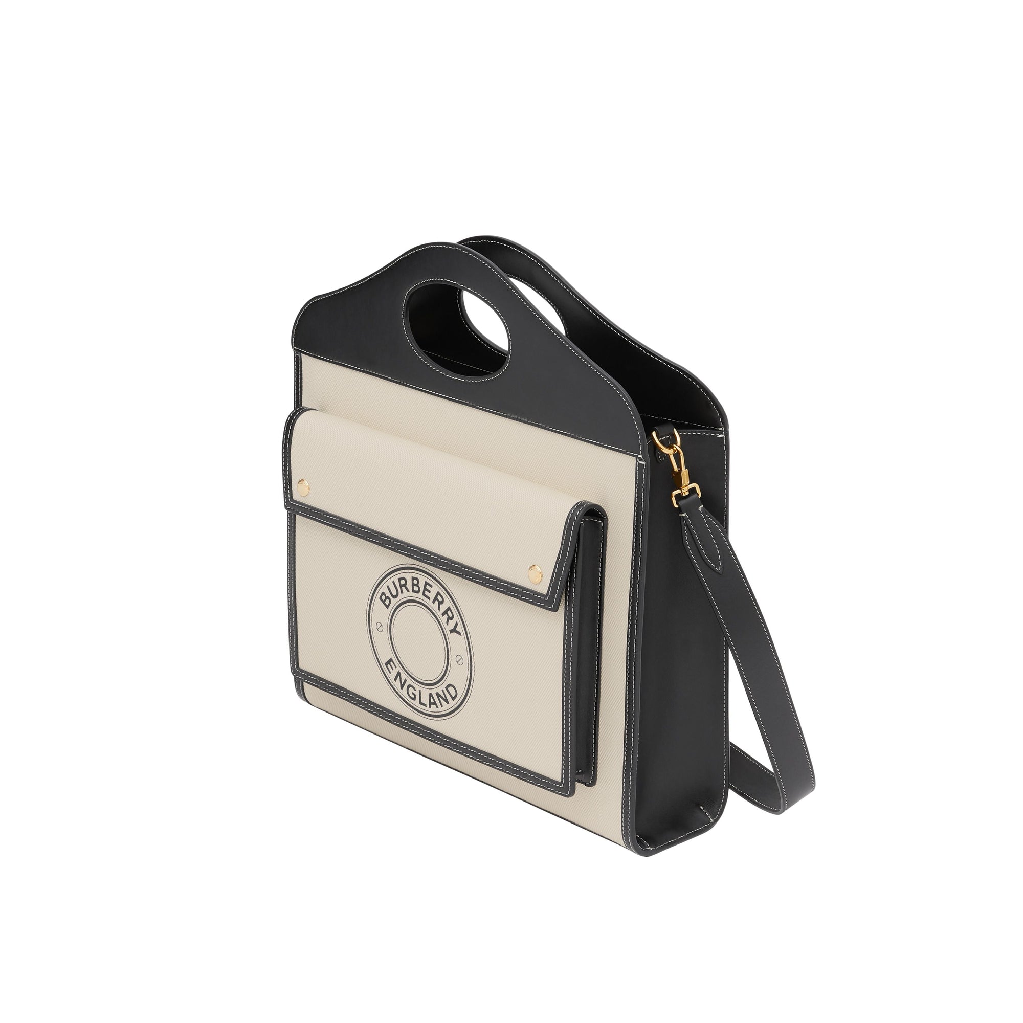 Sac Pocket moyen en toile et cuir à logo - Black & White