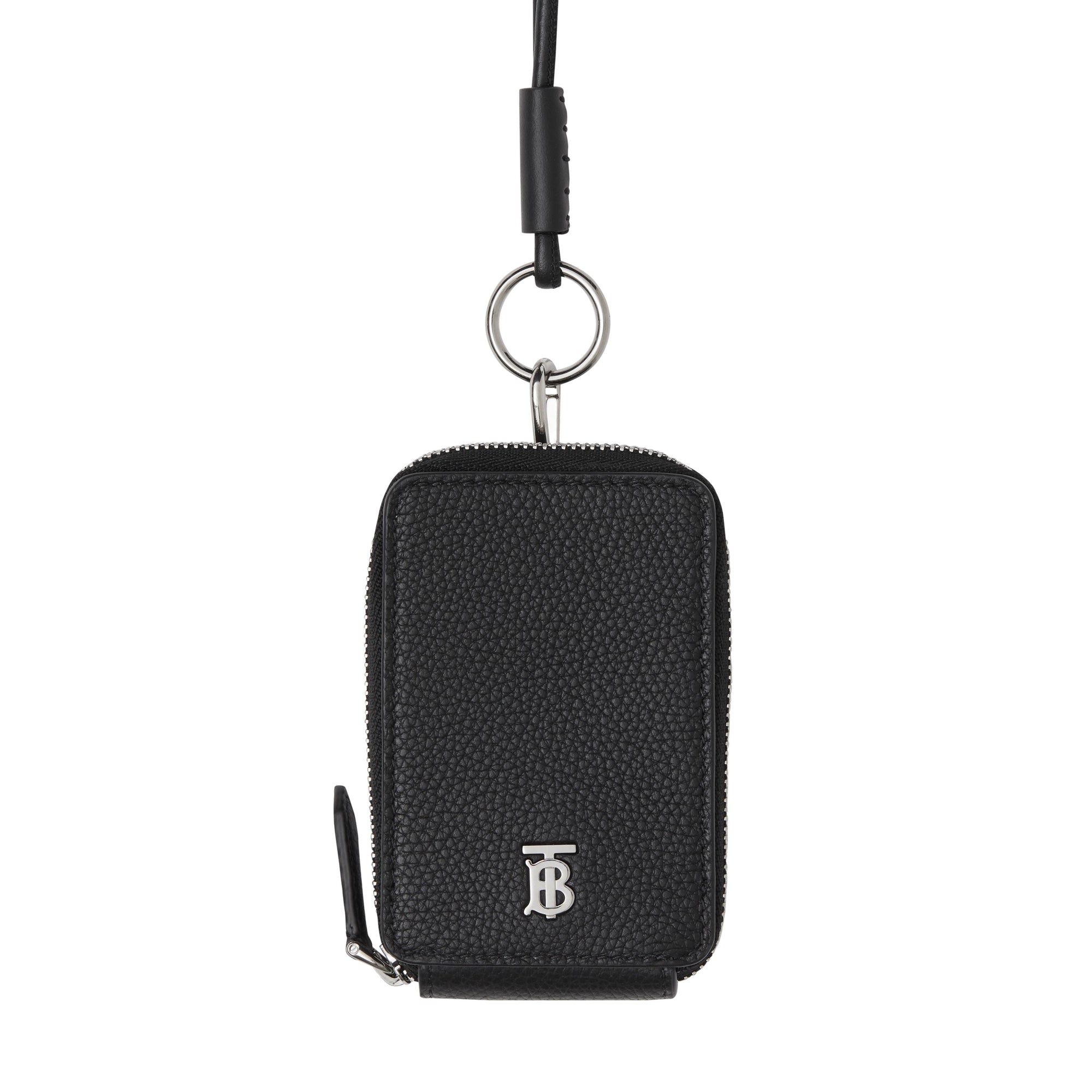 Porte-cartes en cuir grainé avec lanière - Black