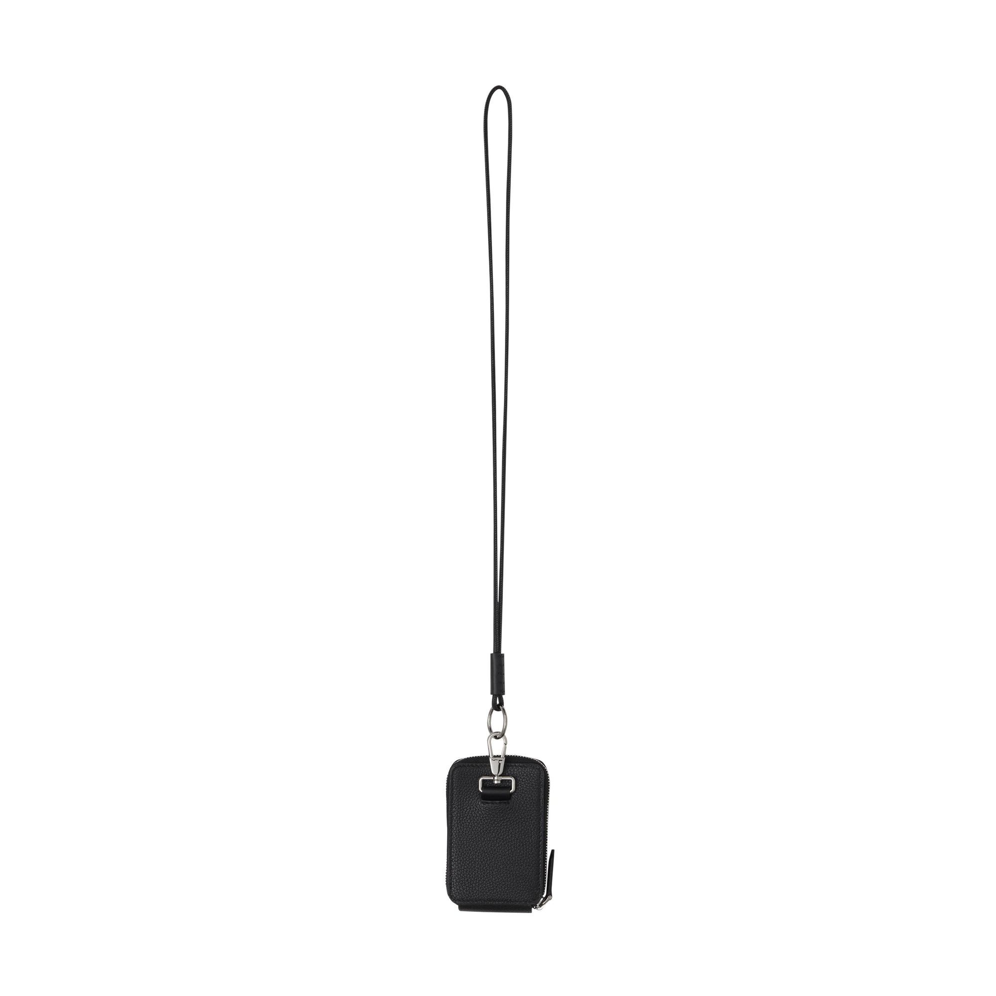 Porte-cartes en cuir grainé avec lanière - Black
