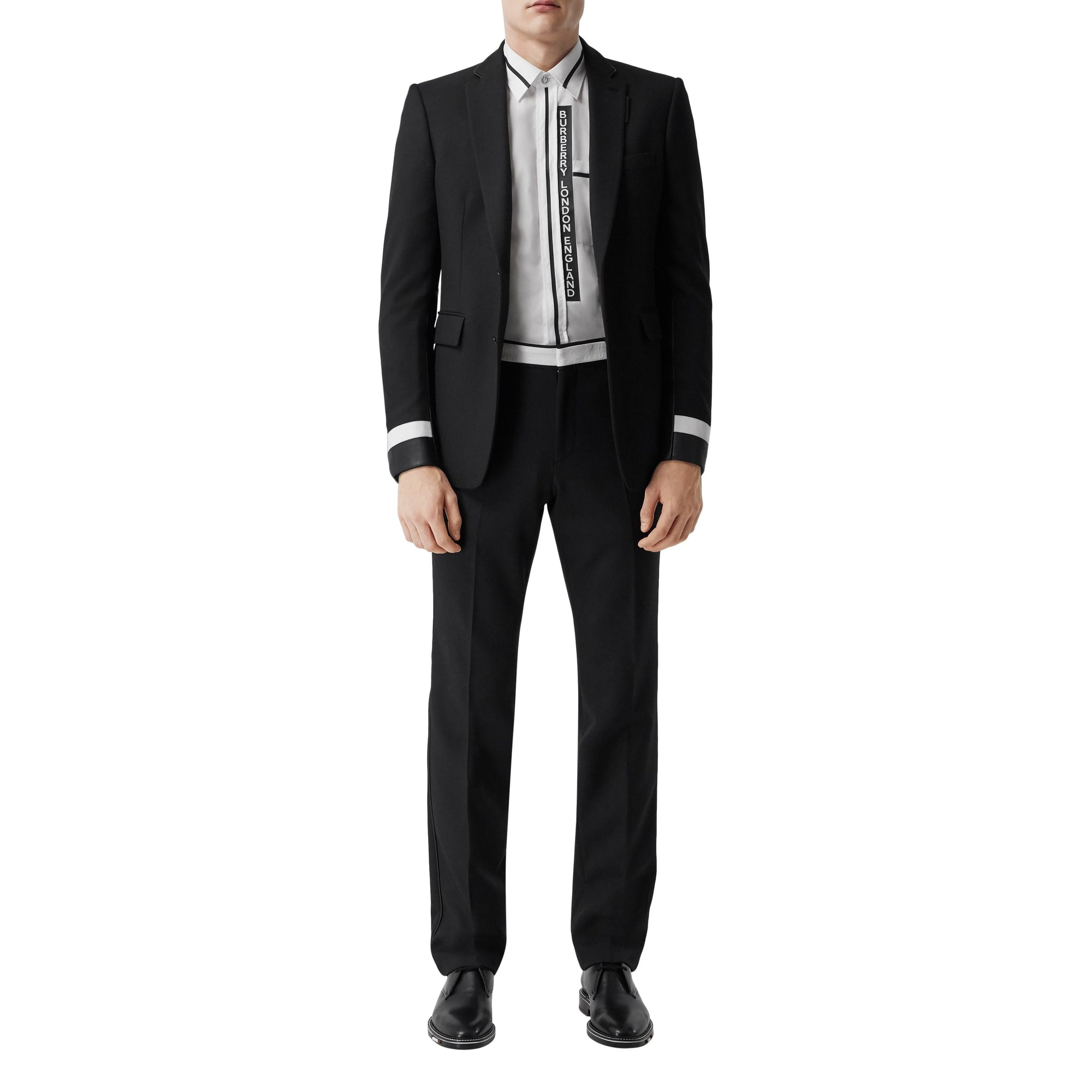 Pantalon de costume en laine avec cuir d'agneau - Black