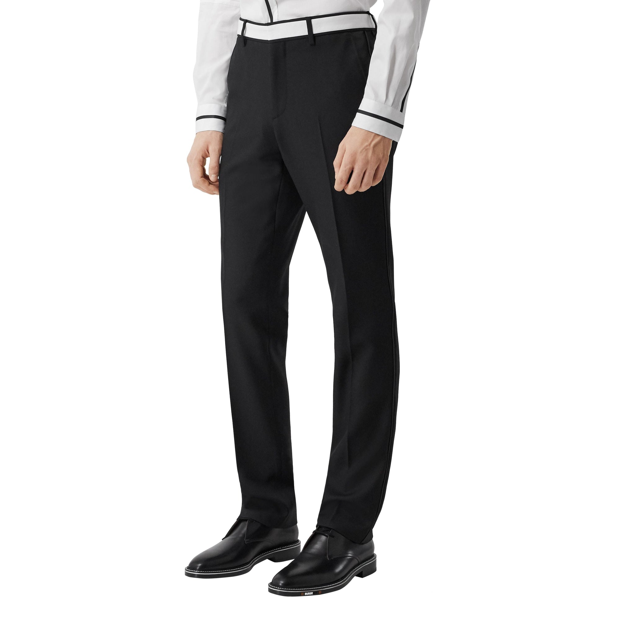 Pantalon de costume en laine avec cuir d'agneau - Black
