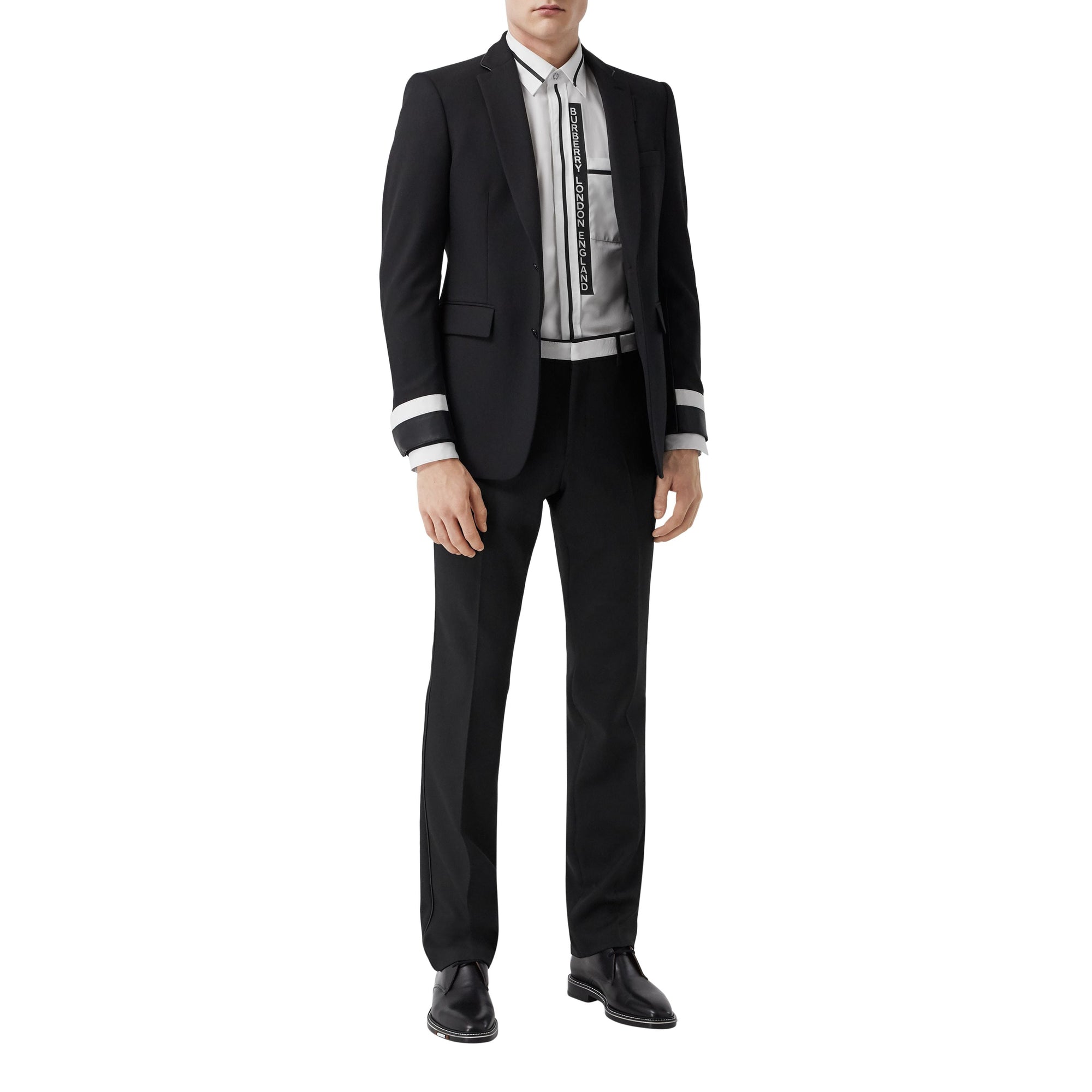 Pantalon de costume en laine avec cuir d'agneau - Black