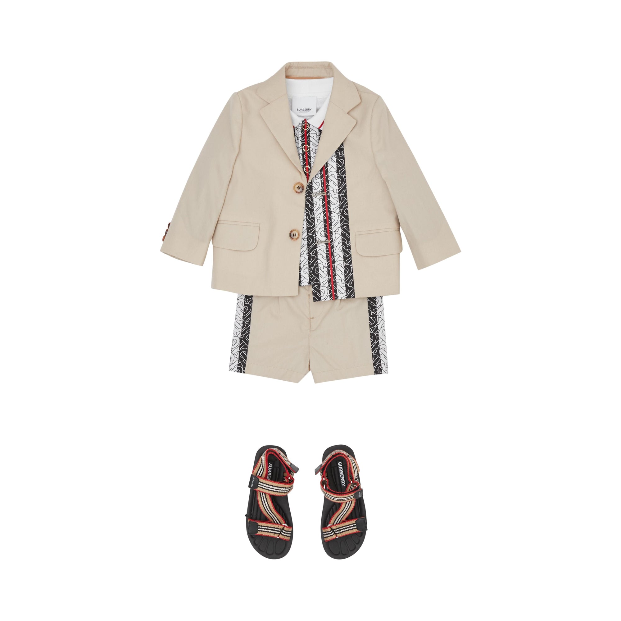 Short ajusté en coton rayé Monogram - Stone