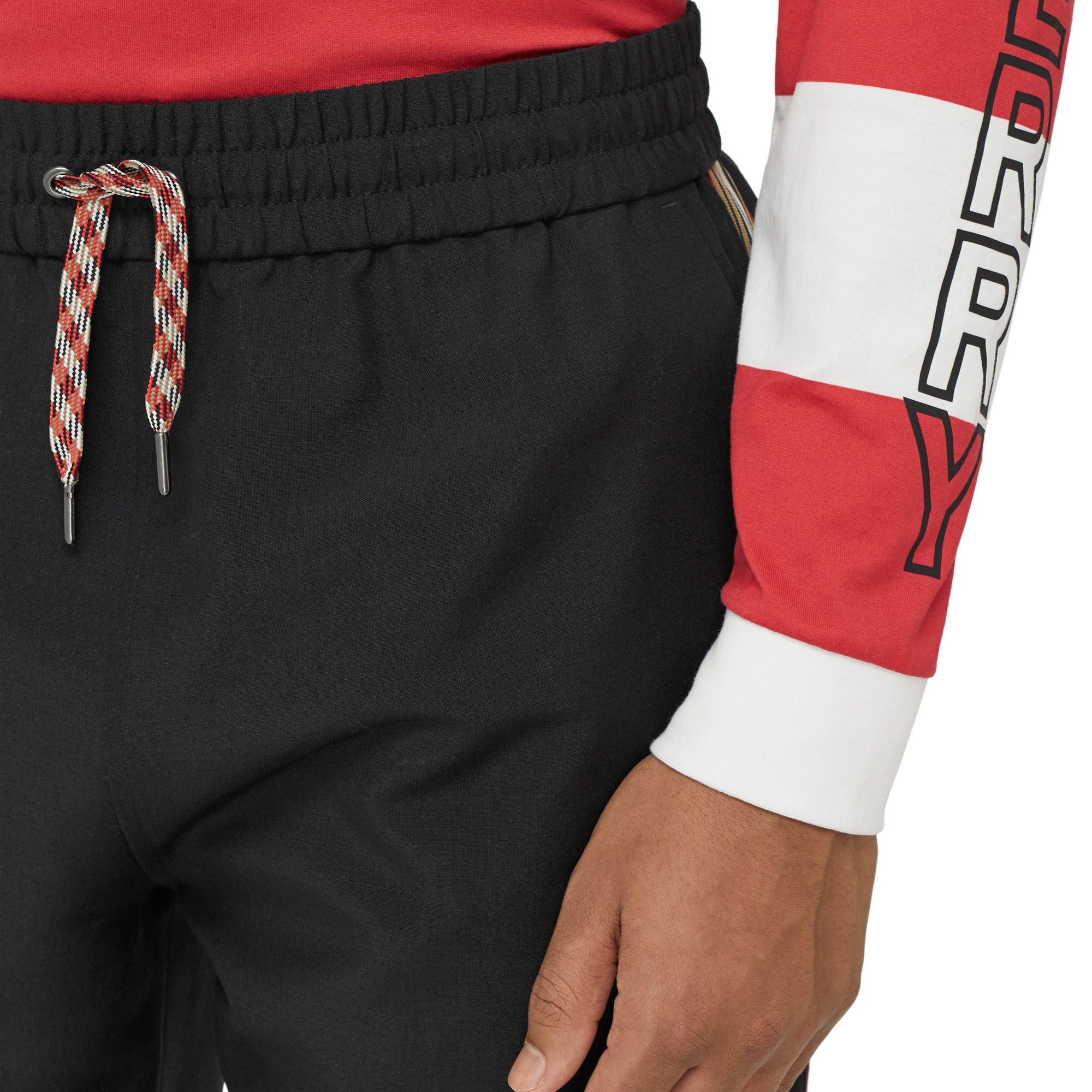 Pantalon de survêtement en laine et mohair à rayures iconiques - Black