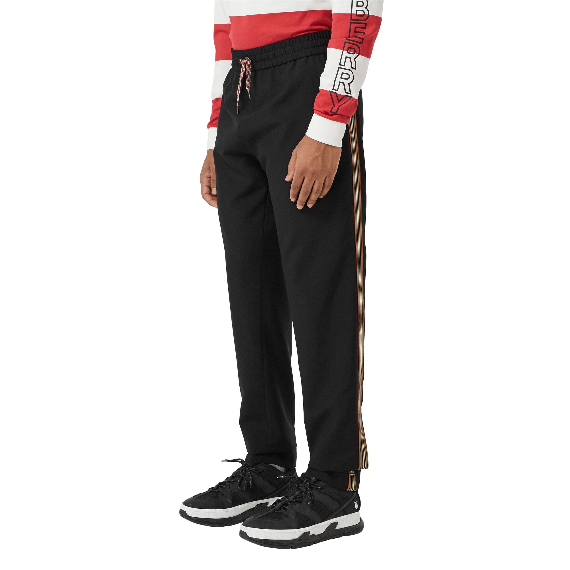 Pantalon de survêtement en laine et mohair à rayures iconiques - Black