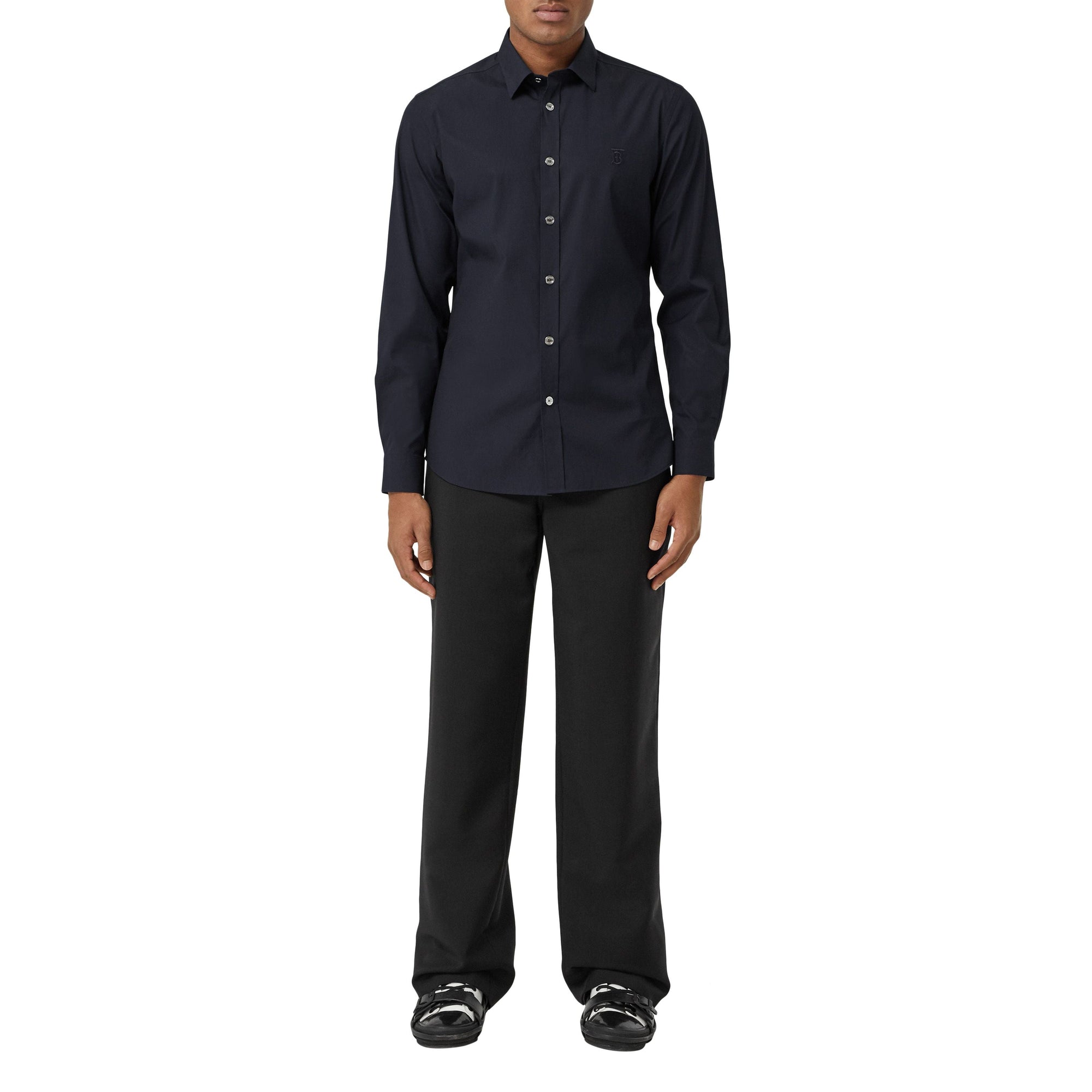 Chemise en popeline de coton stretch Monogram - Navy