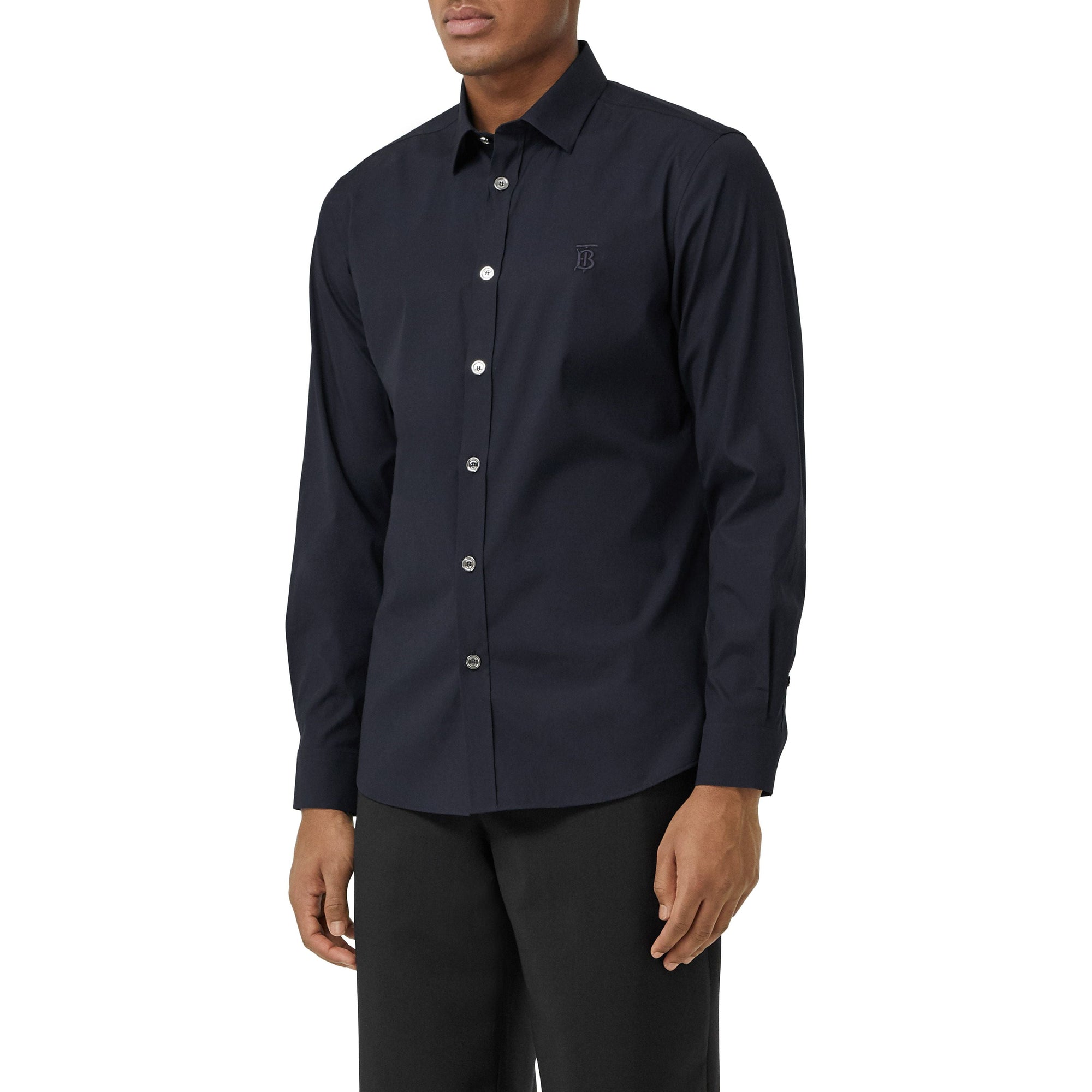 Chemise en popeline de coton stretch Monogram - Navy