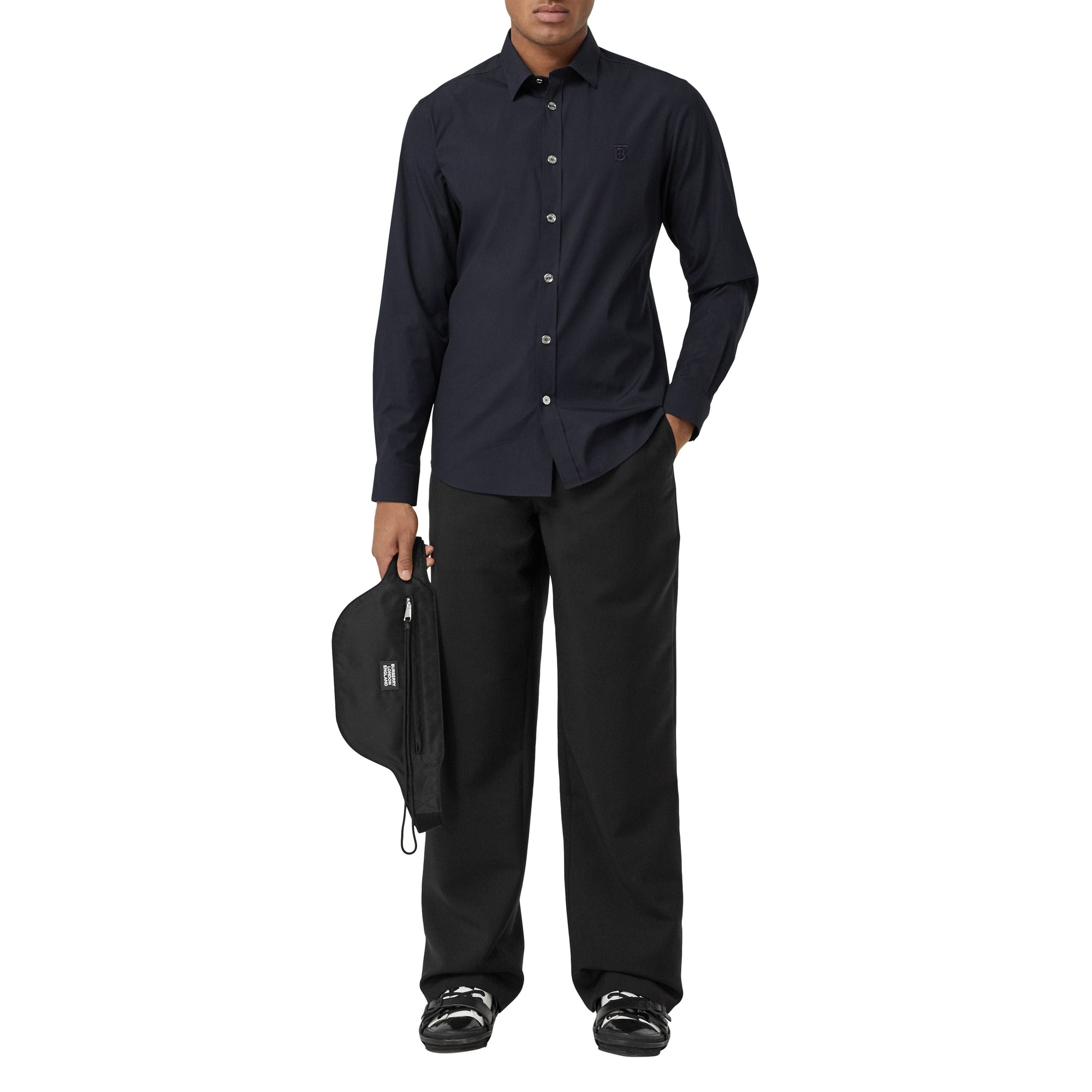 Chemise en popeline de coton stretch Monogram - Navy