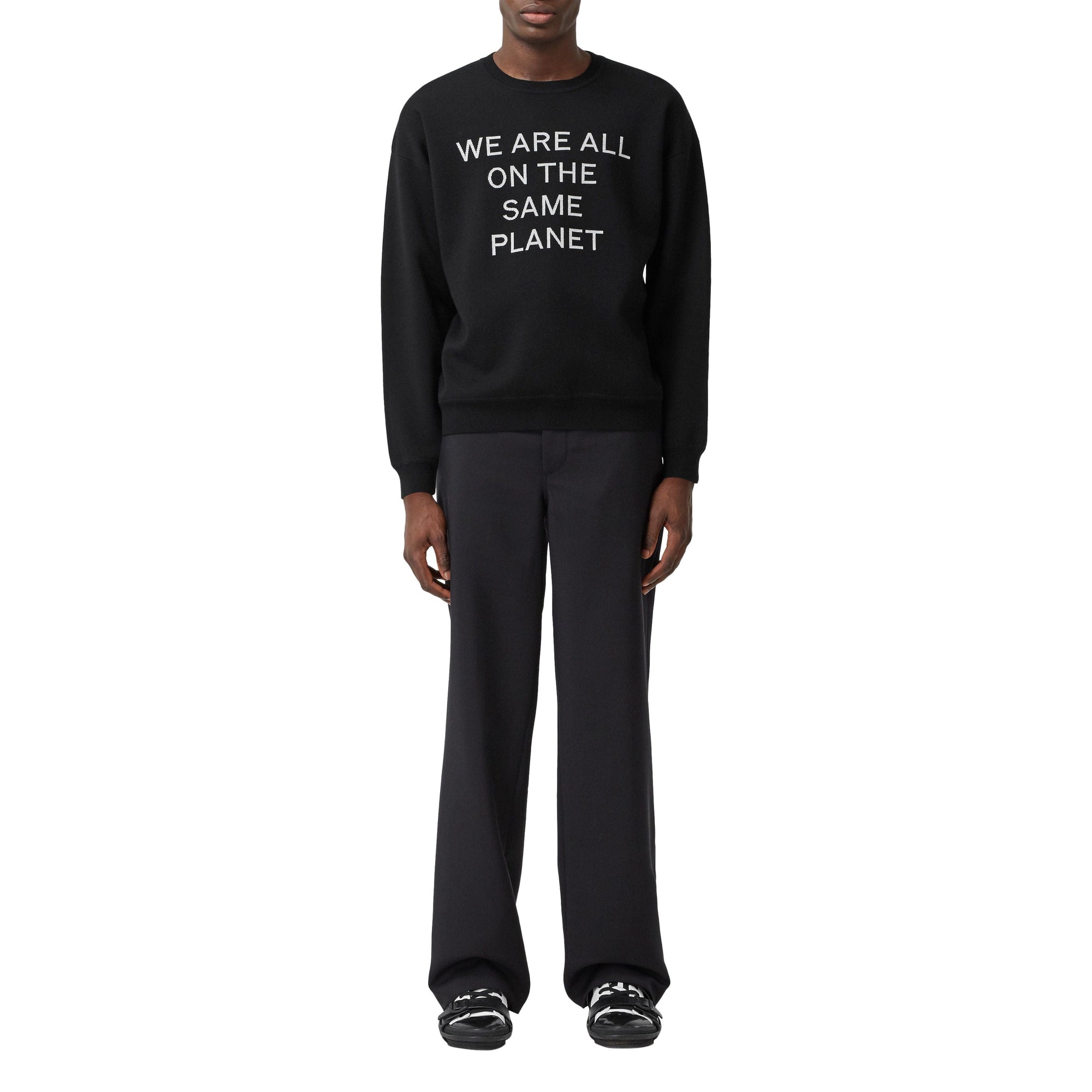 Pull en laine mérinos mélangée avec slogan - Black