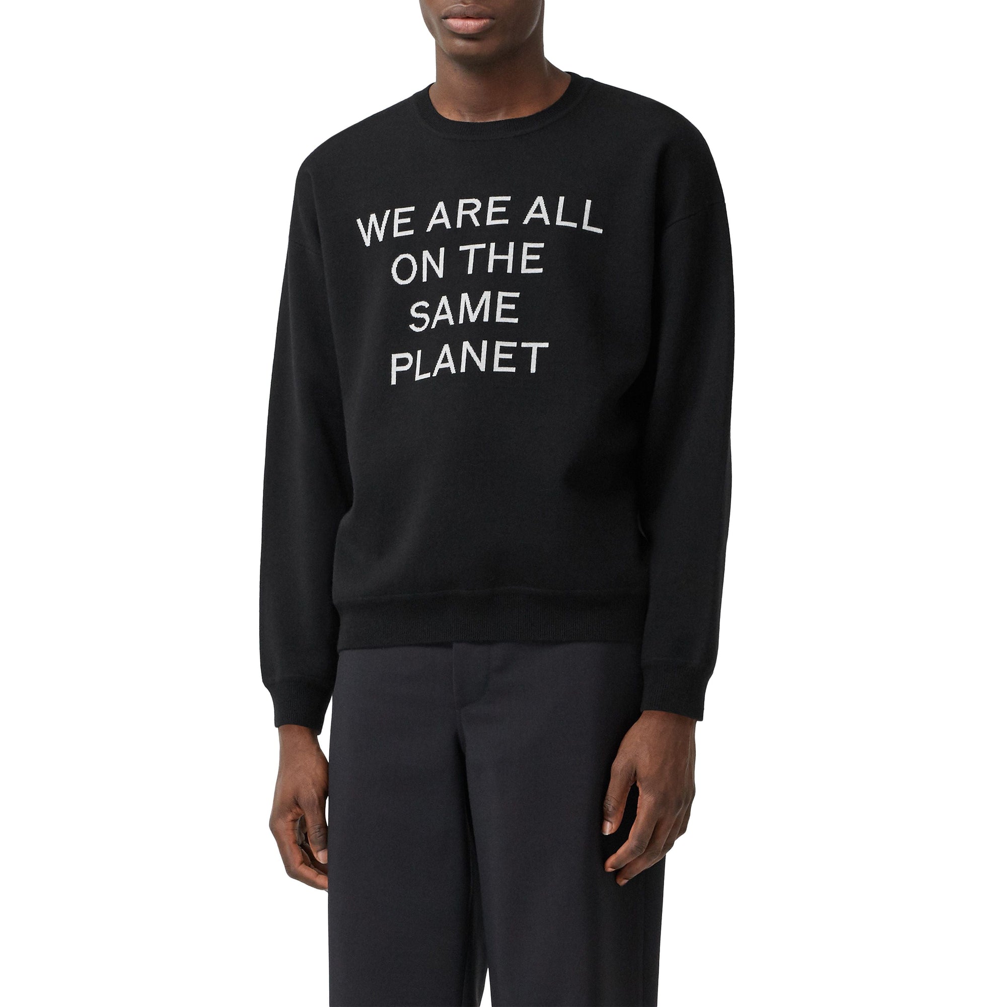 Pull en laine mérinos mélangée avec slogan - Black