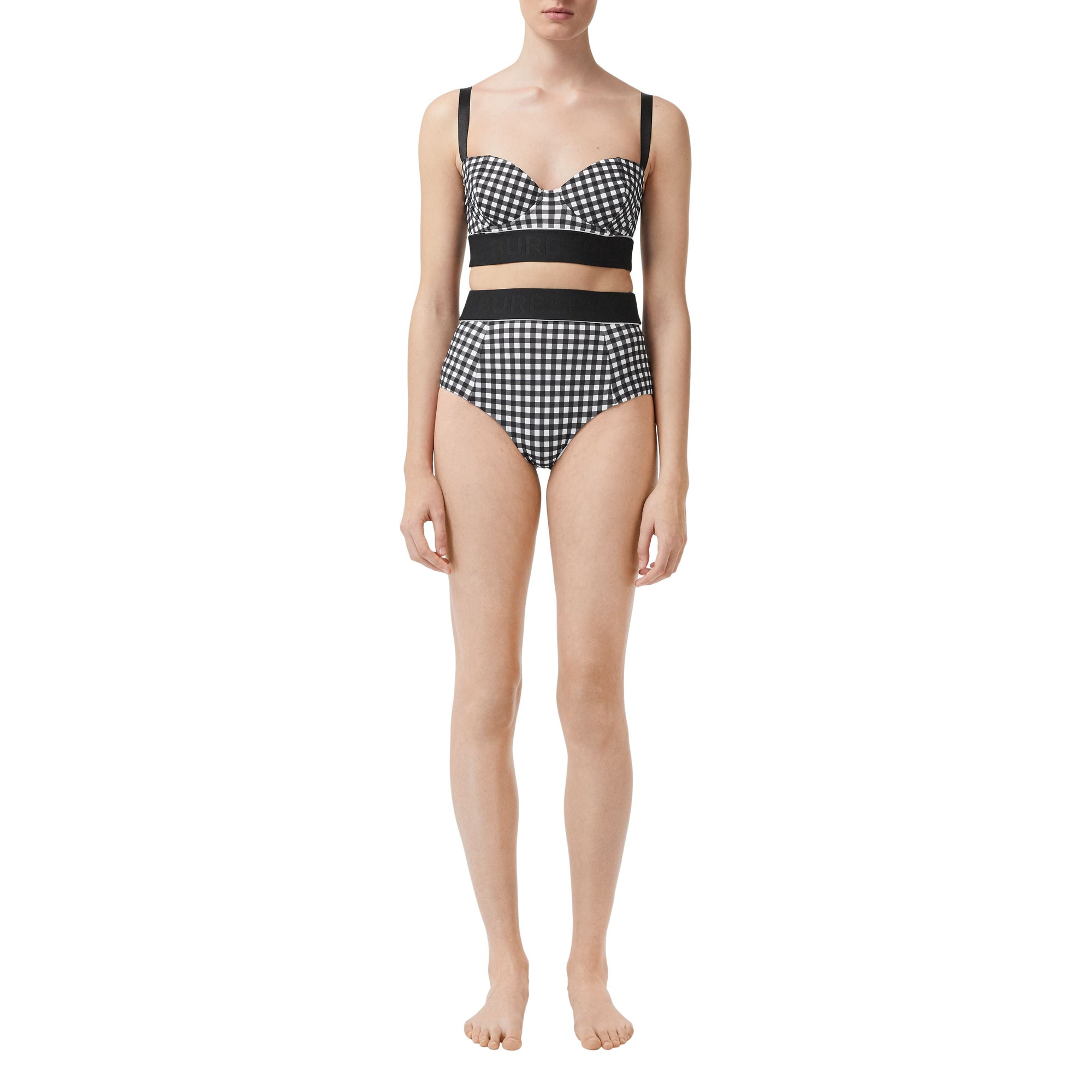 Bas de bikini vichy avec bande à logo - Black Check