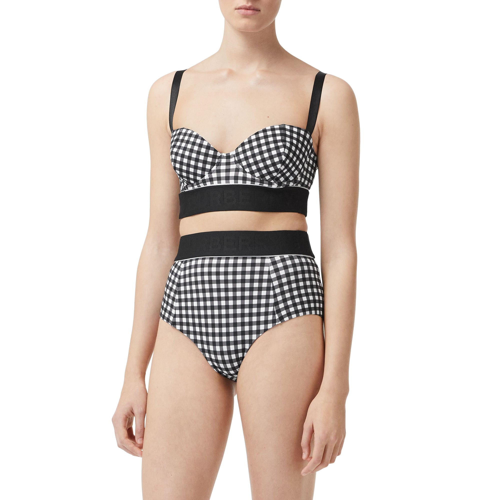 Bas de bikini vichy avec bande à logo - Black Check