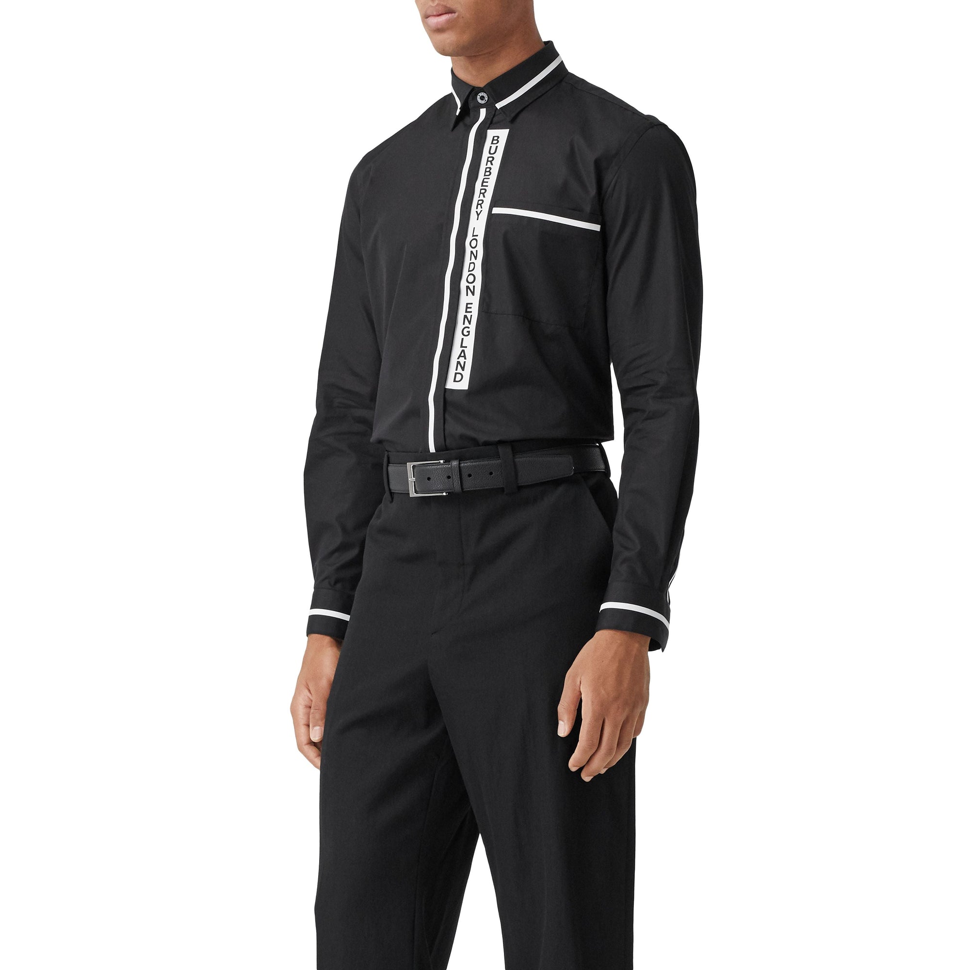 Chemise en popeline de coton avec logo appliqué - Black