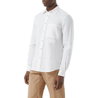 Chemise en lin avec logo brodé - White