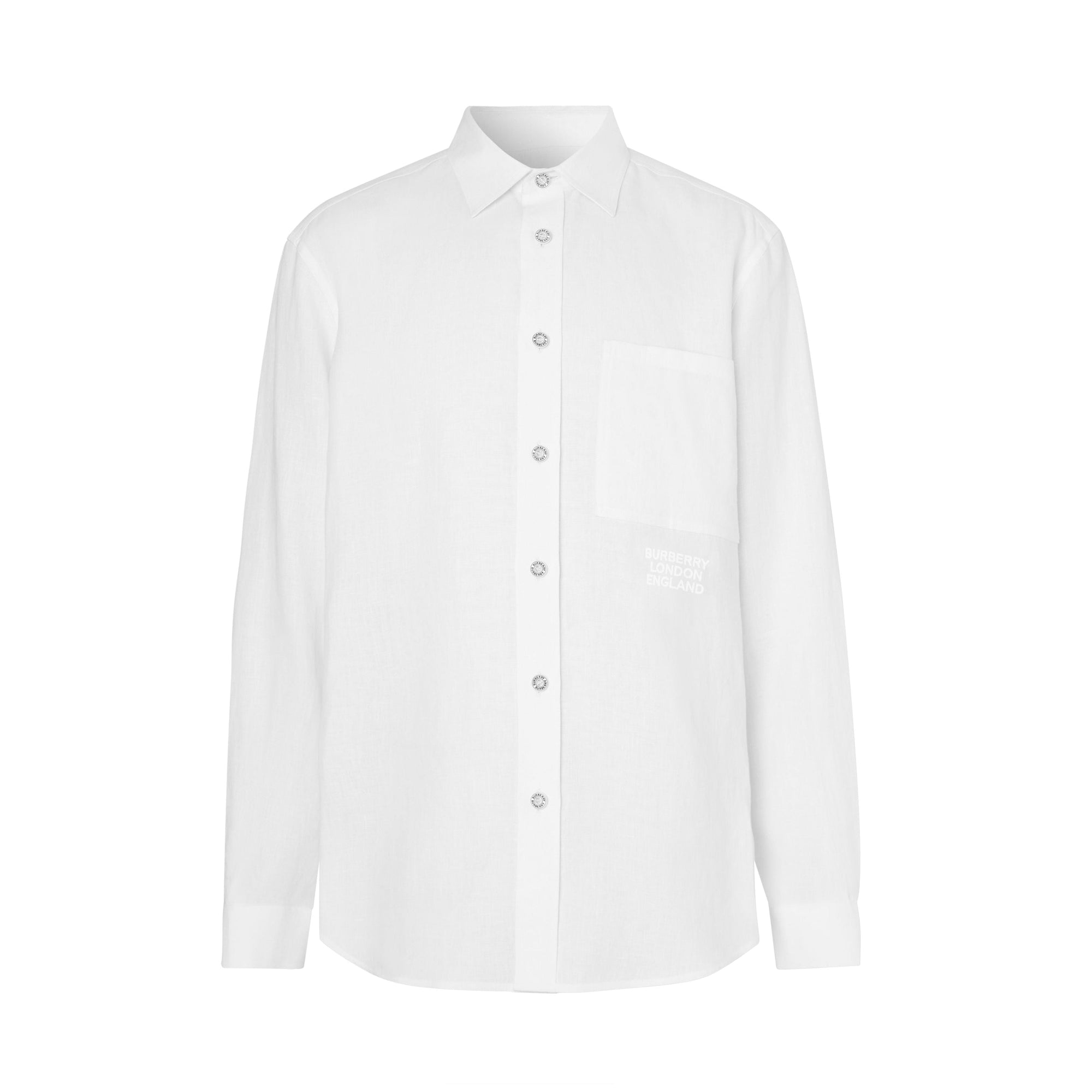 Chemise en lin avec logo brodé - White
