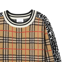 Robe pull en laine mérinos à motif check et léopard - Leopard Print