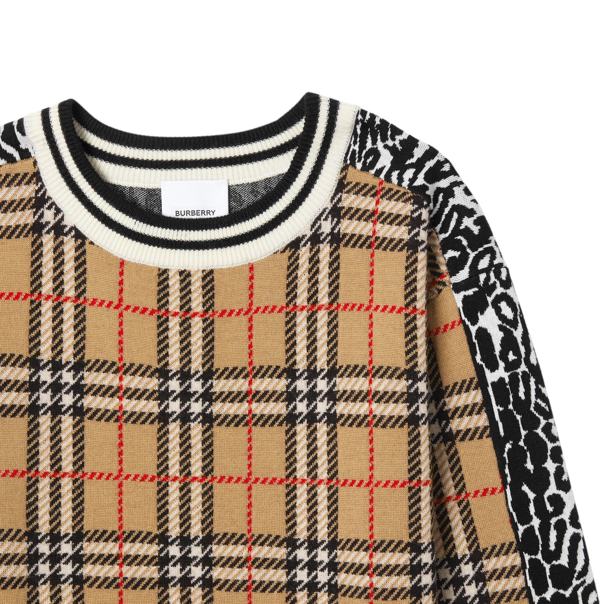 Robe pull en laine mérinos à motif check et léopard - Leopard Print