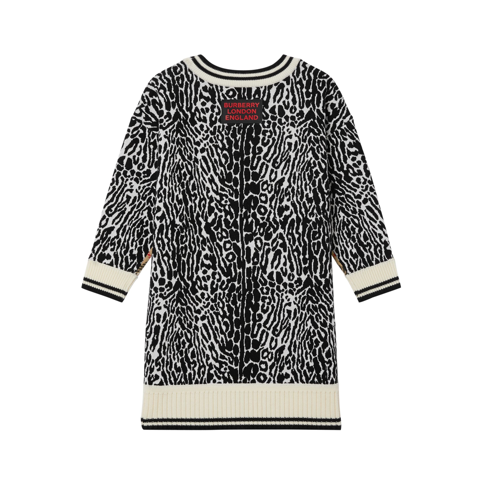 Robe pull en laine mérinos à motif check et léopard - Leopard Print