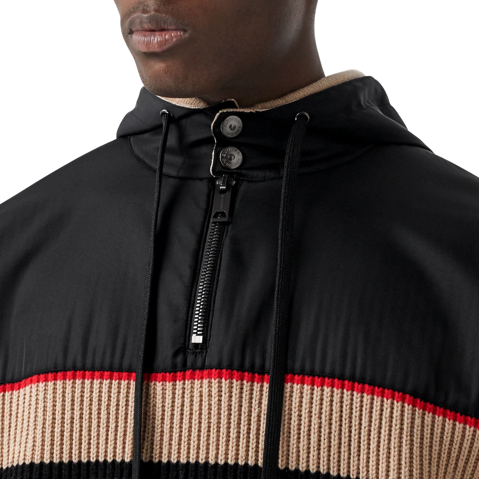 Hoodie à rayures iconiques en maille de laine & cachemire - Black