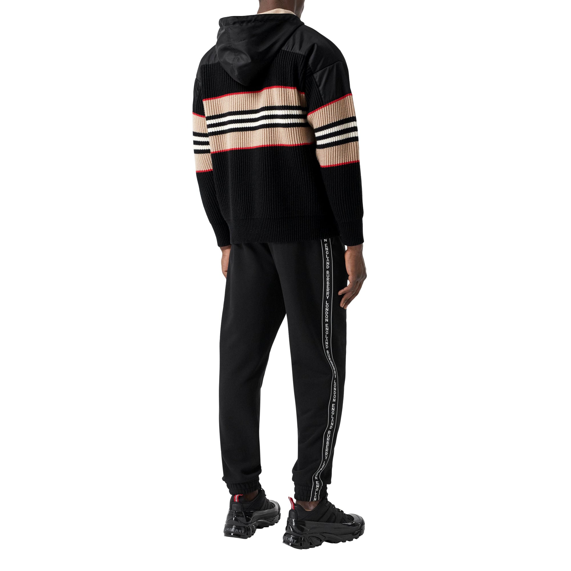 Hoodie à rayures iconiques en maille de laine & cachemire - Black