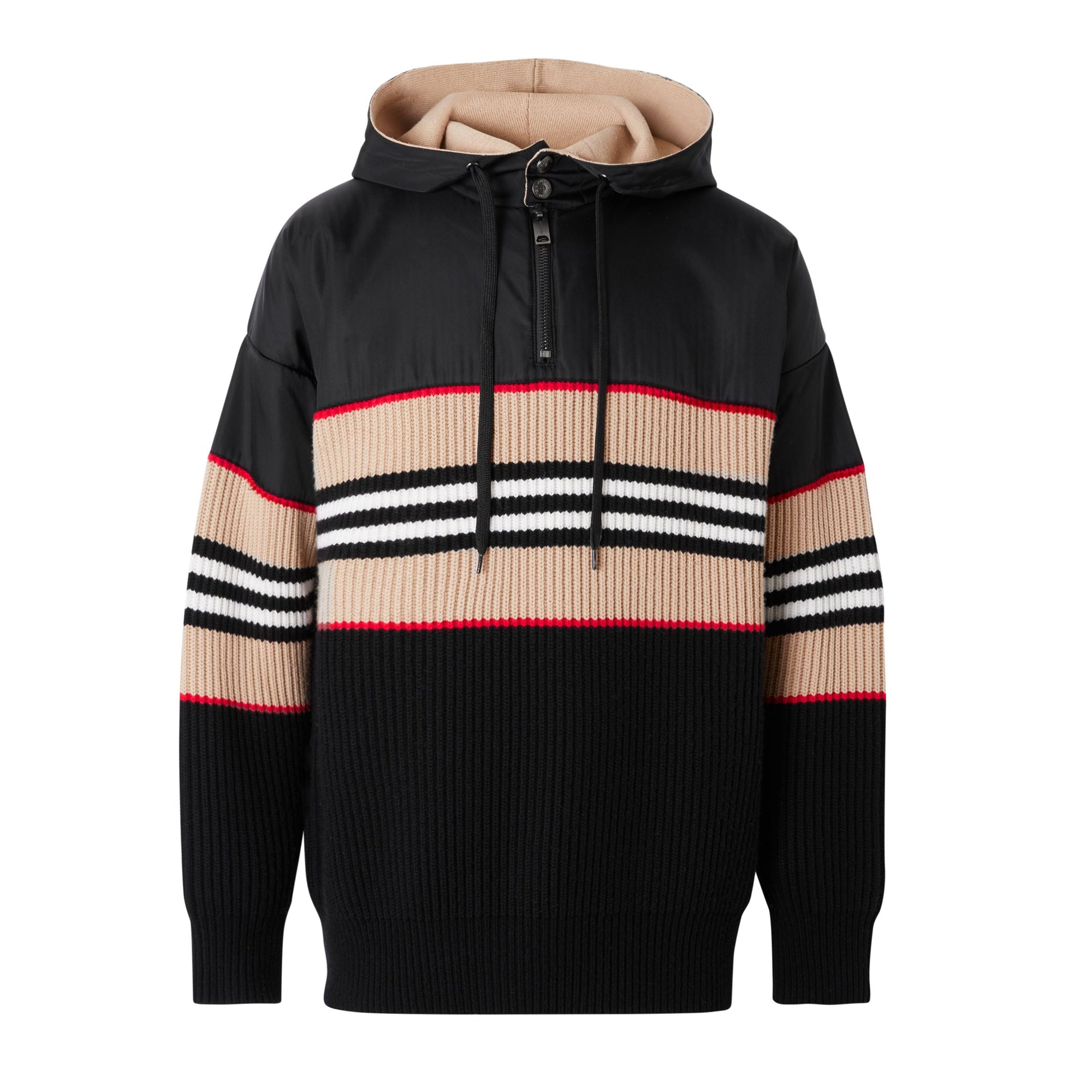 Hoodie à rayures iconiques en maille de laine & cachemire - Black