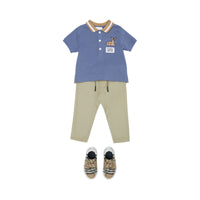 Polo en coton Monogram à motif daim - Steel Blue