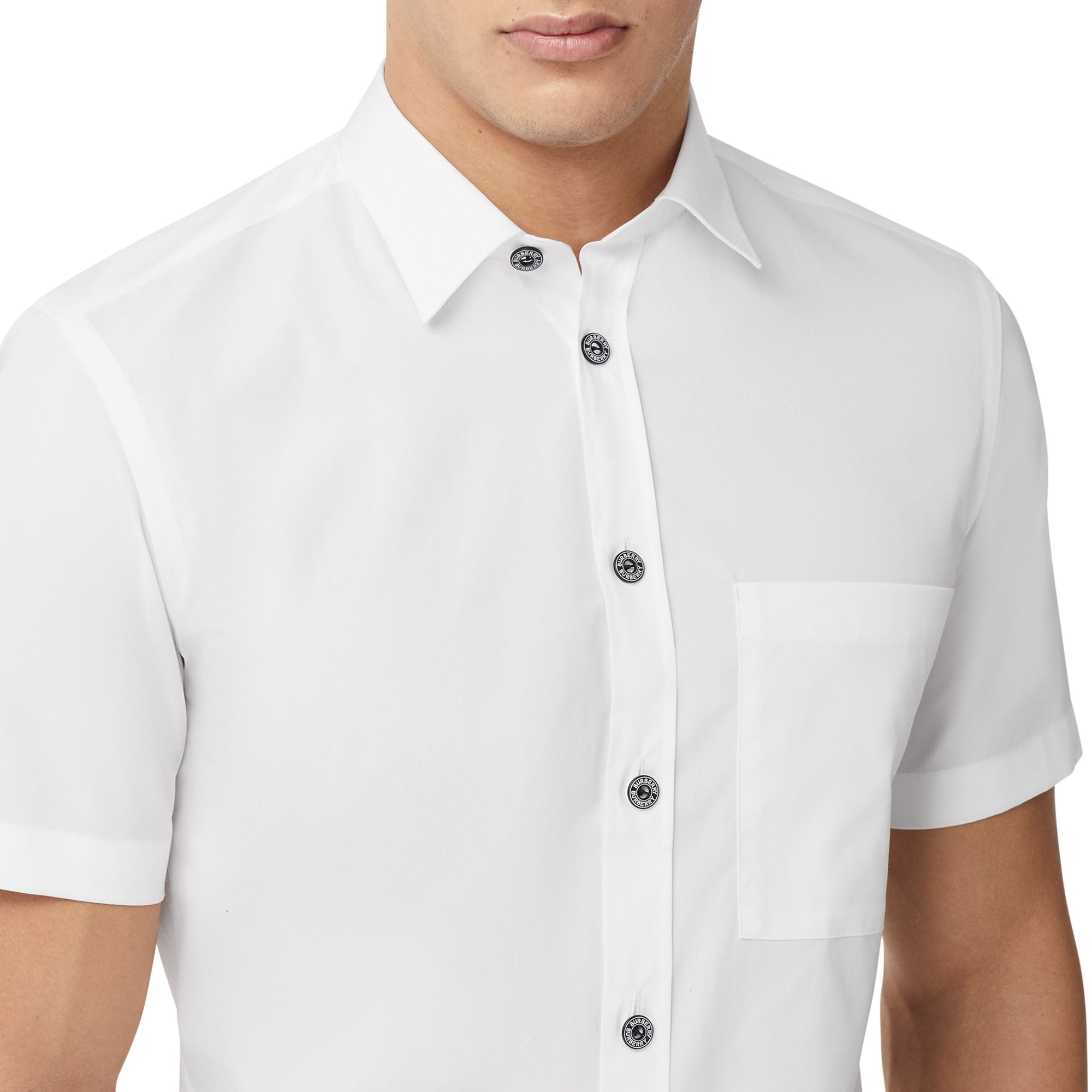 Chemise slim à manches courtes en popeline de coton stretch - White