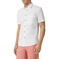 Chemise slim à manches courtes en popeline de coton stretch - White