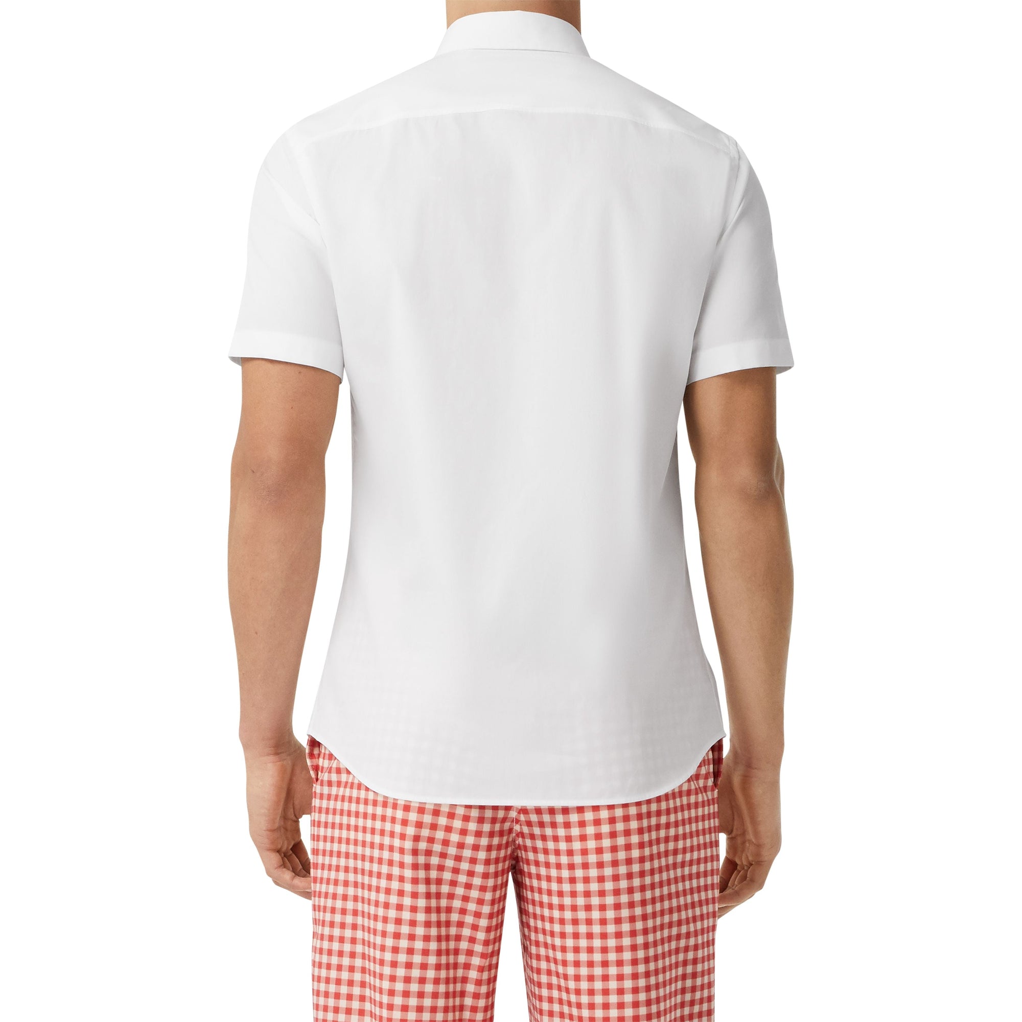 Chemise slim à manches courtes en popeline de coton stretch - White