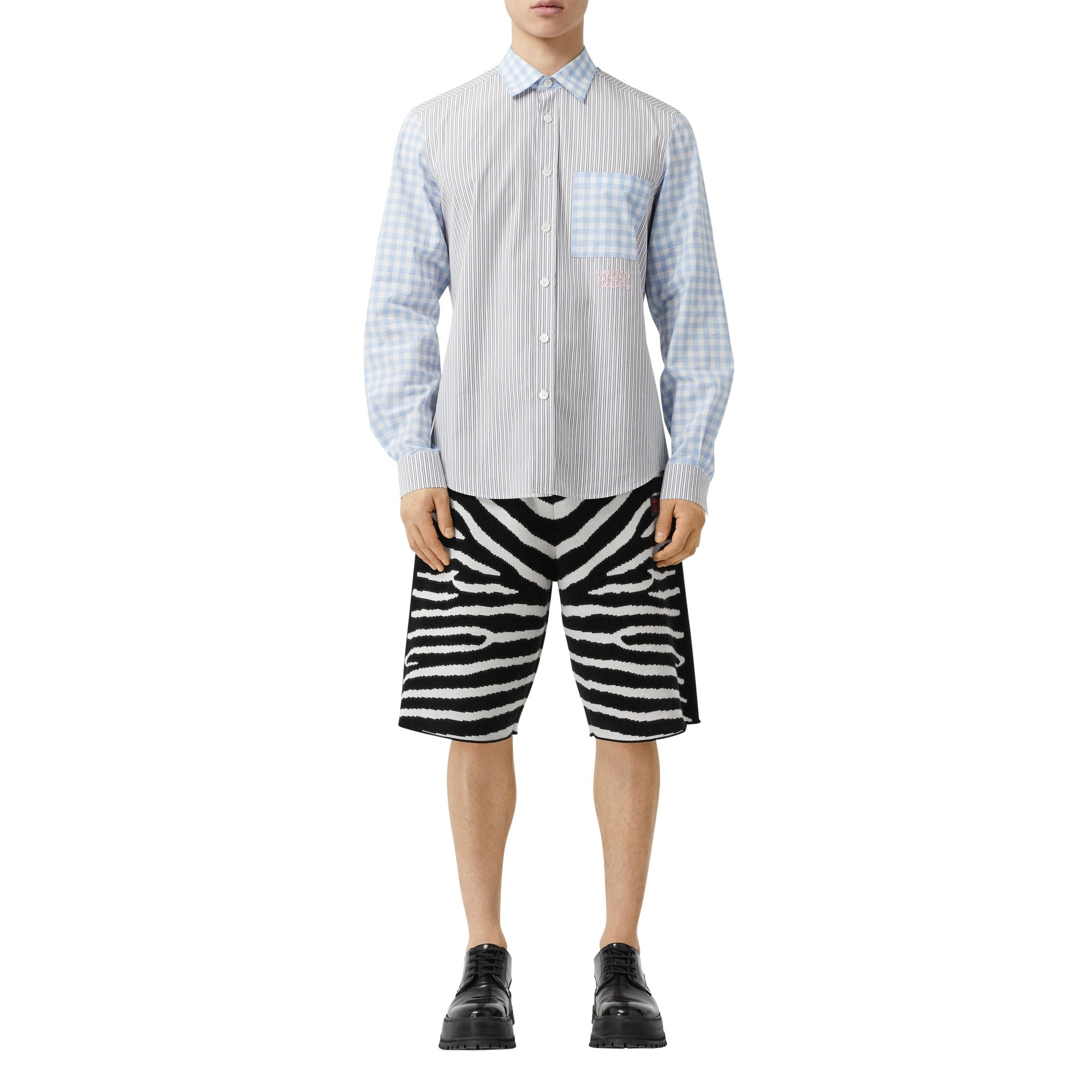 Short motif zèbre en laine - Black