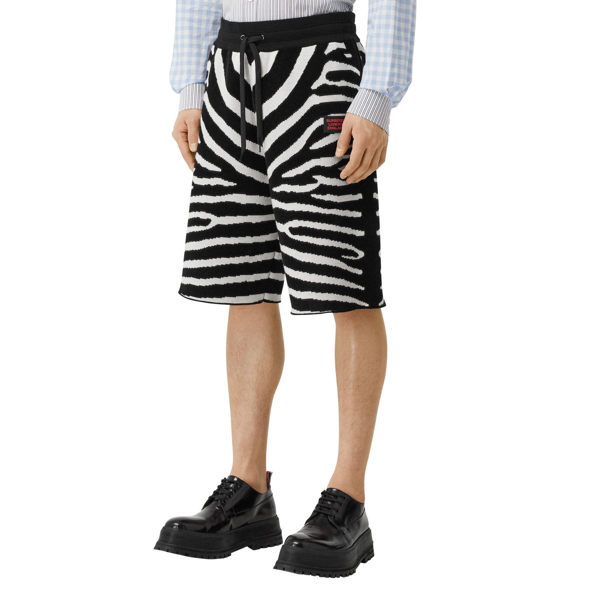 Short motif zèbre en laine - Black