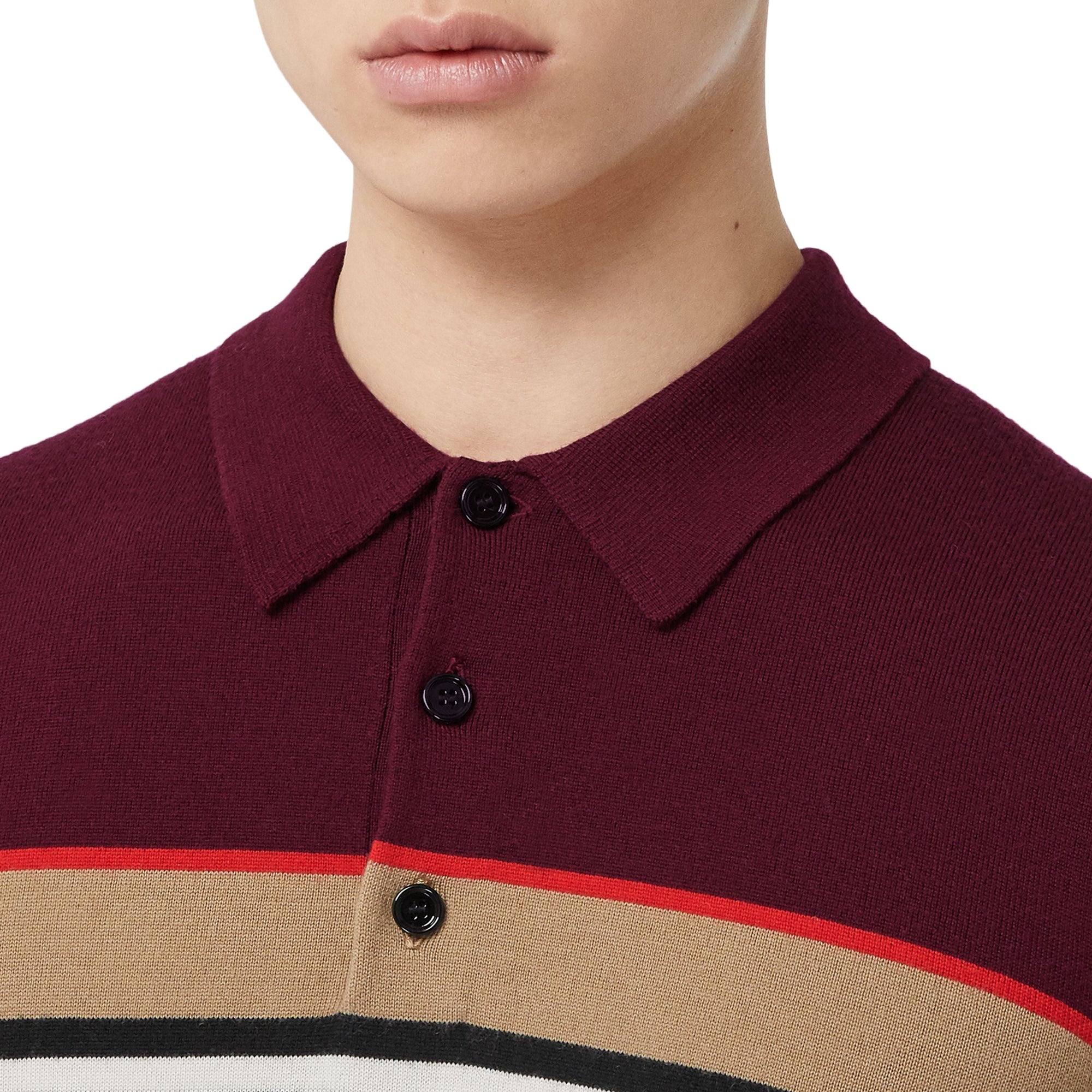 Polo en laine mérinos à rayures iconiques - Deep Merlot