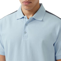 Polo en piqué en coton avec bandes à logo - Pale Blue